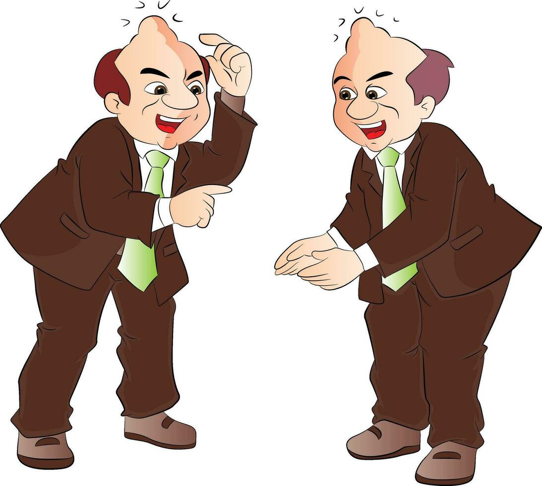 two cartoon men in suits pointing at each other vector