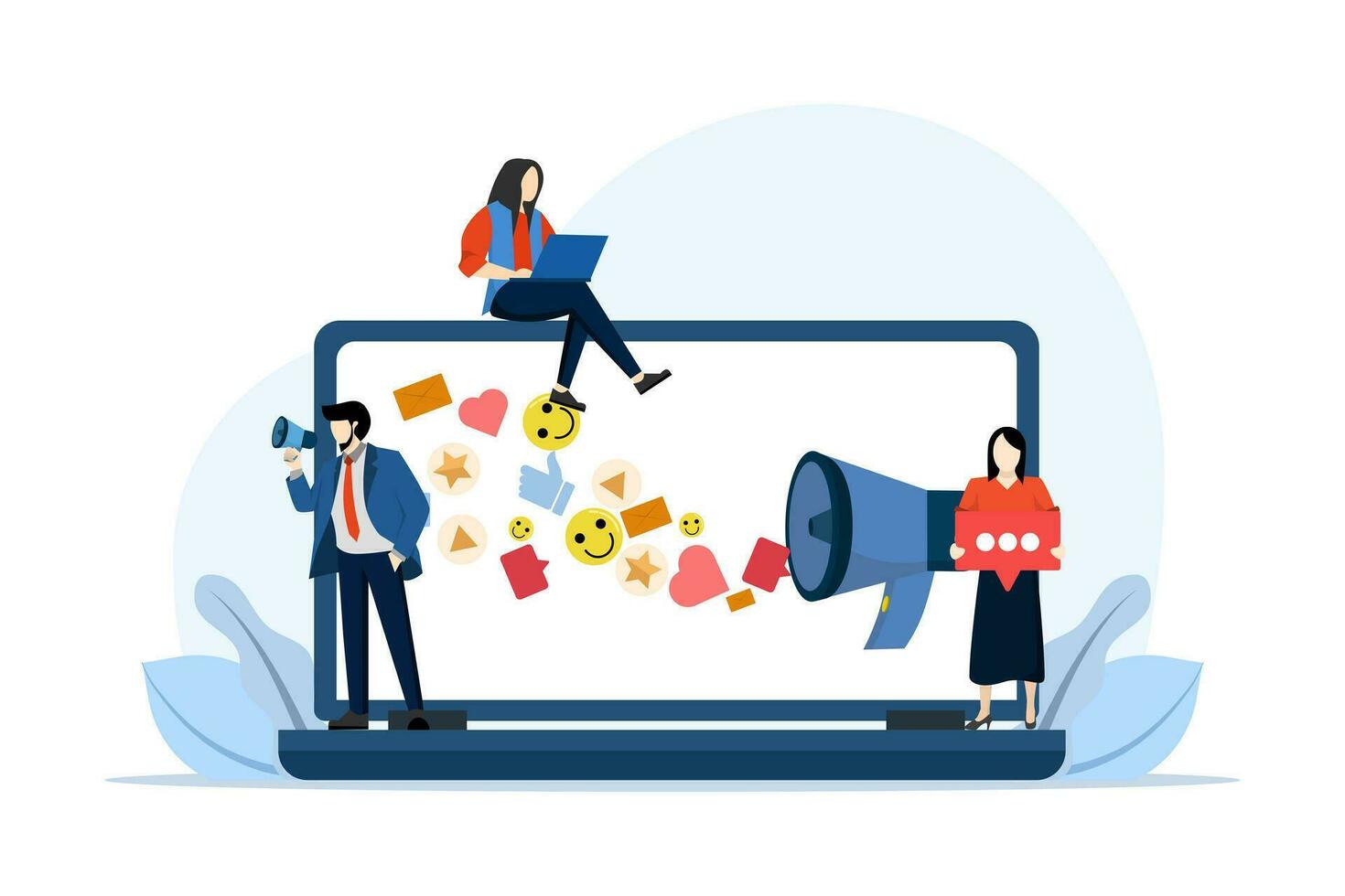 Concept of journalism, advertising, online advertising in flat design. people are involved in PR, targeting, marketing. Successful work on the Internet and office. flat vector illustration.