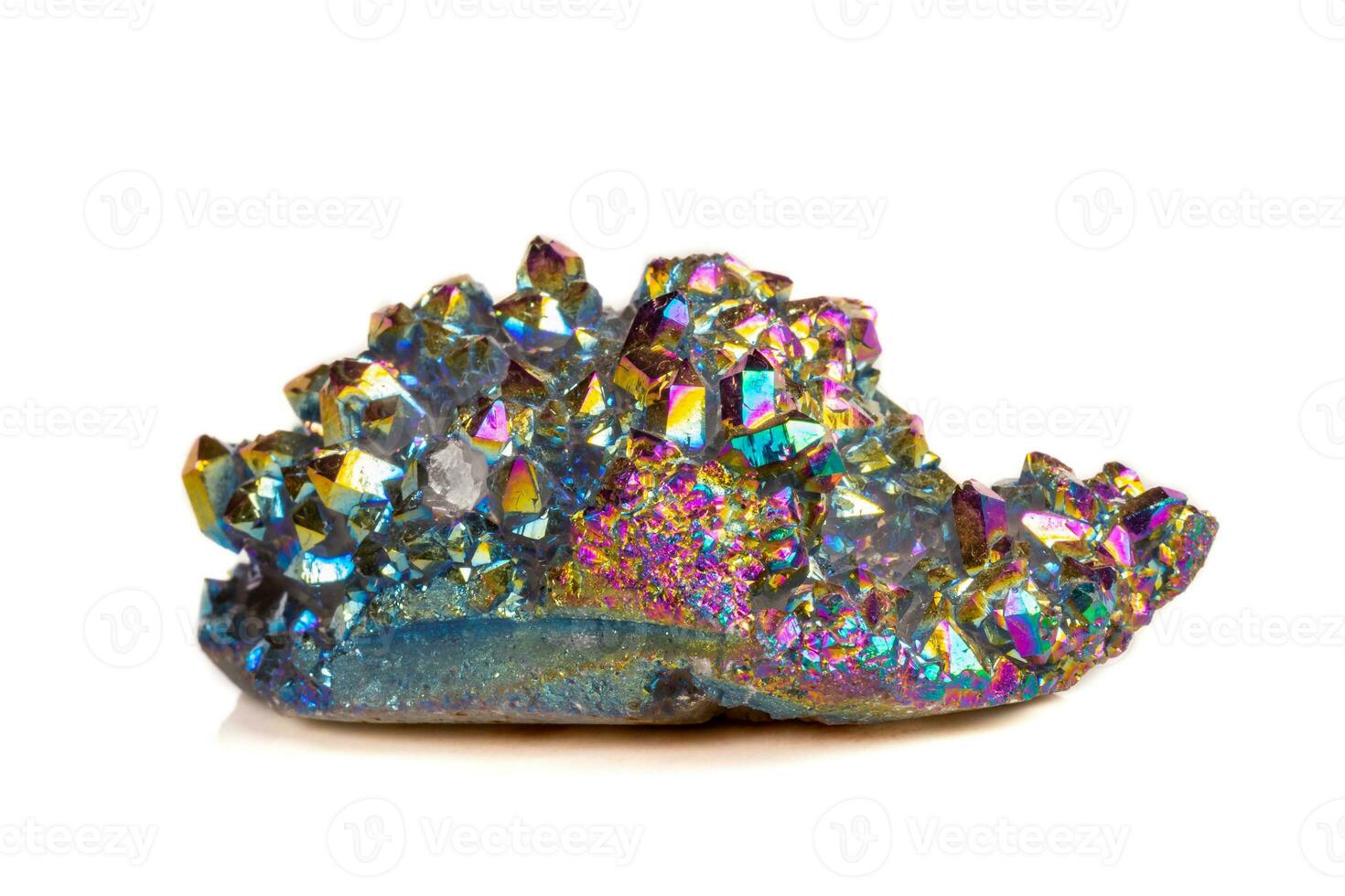 Macro mineral stone Titanium Quartz, Flame Aura Quartz on a white background photo