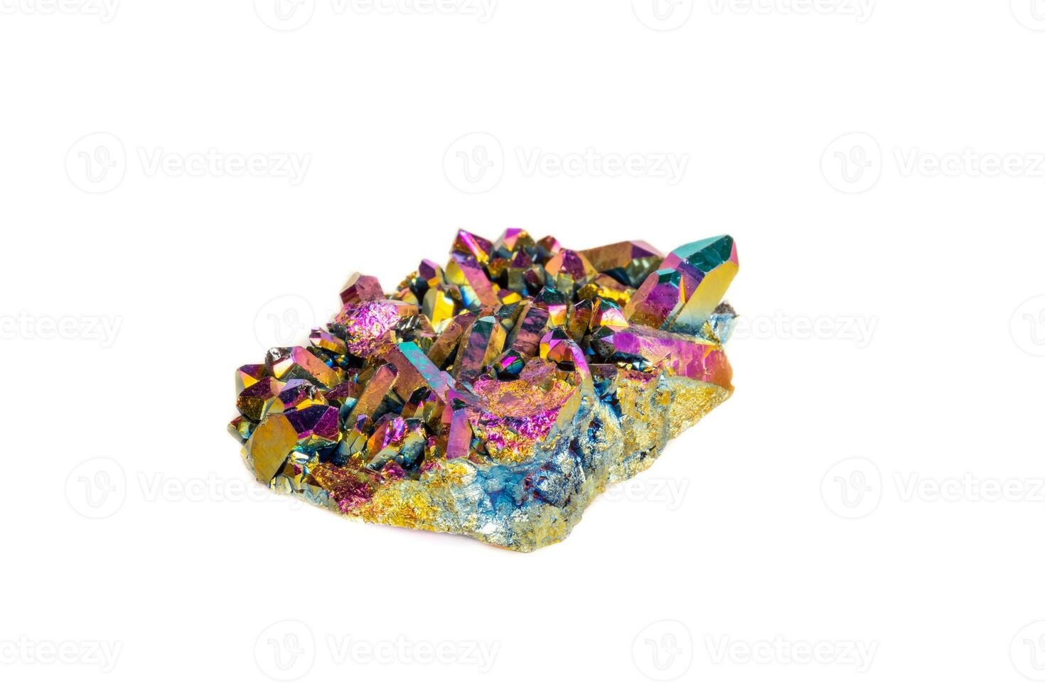 Macro mineral stone Titanium Quartz, Flame Aura Quartz on a white background photo