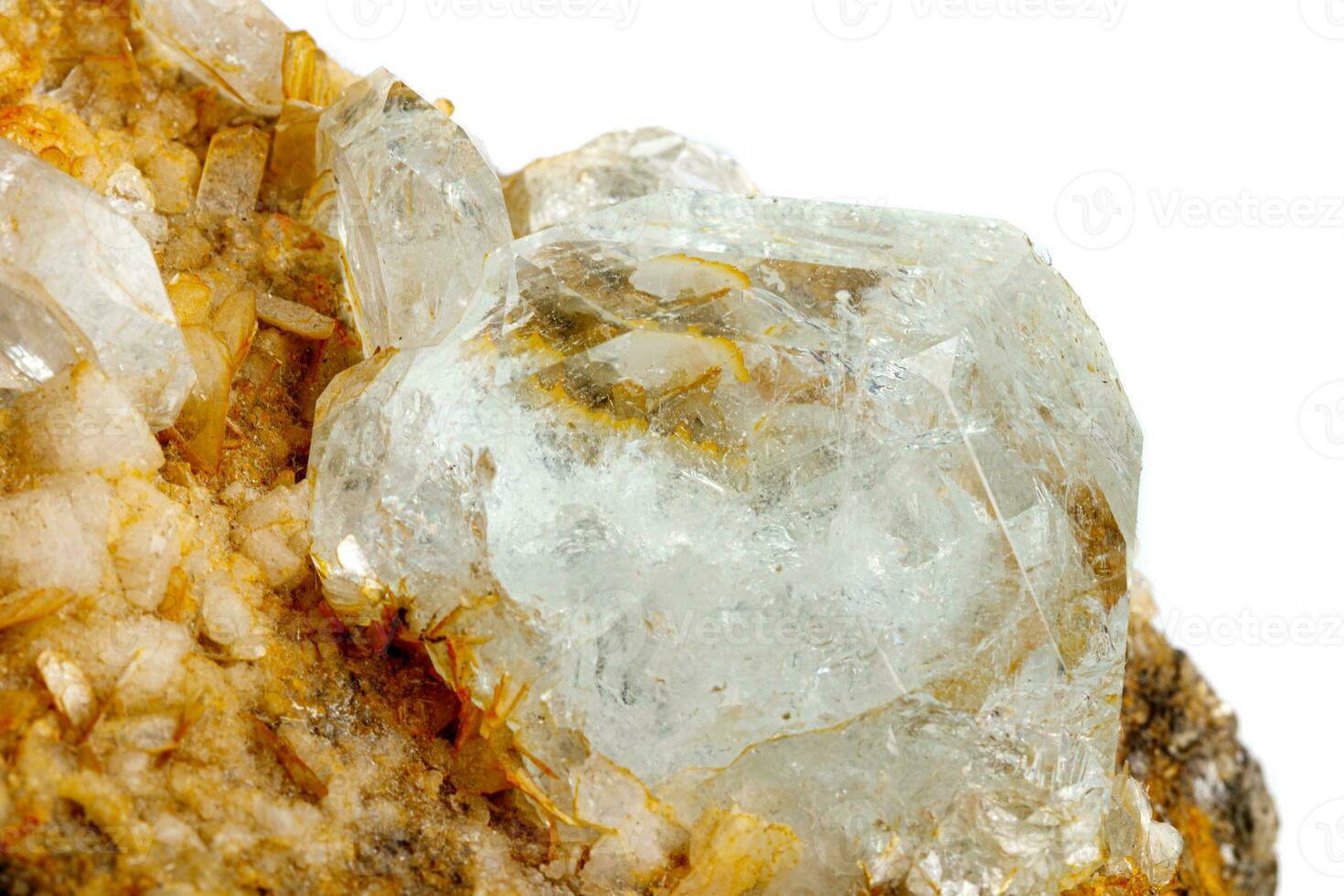 macro stone mineral quartz with galena on a white background photo