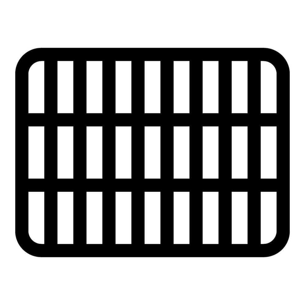 Grating grate lattice trellis net mesh BBQ grill grilling surface rectangle shape roundness icon black color vector illustration image flat style