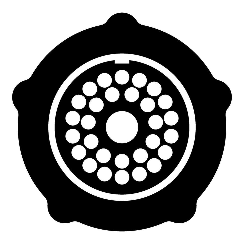 Grate for meat grinder plate mincer device for growing shallow of meat lattice with nut screw female screw pawl stop latch holder icon black color vector illustration image flat style