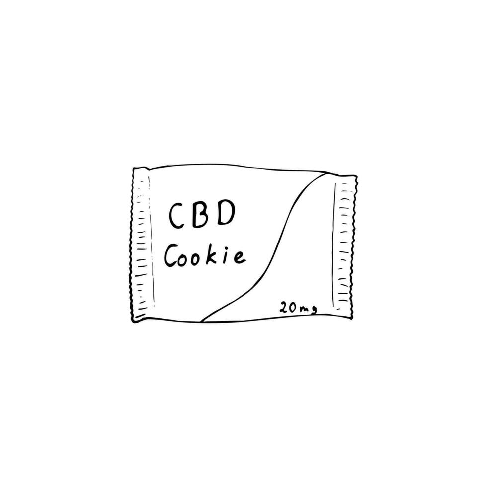 Edible marijuana cookie in a pack. Vector illustration Isolated on a white background. Weed edible cookie character.