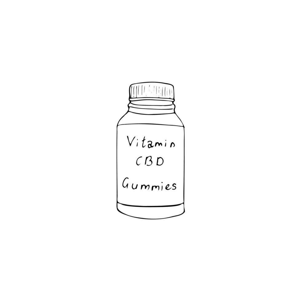 cbd vitamina gomitas. vector ilustración aislado en un blanco antecedentes. cbd vitamina en un botella. canabis médico producto.