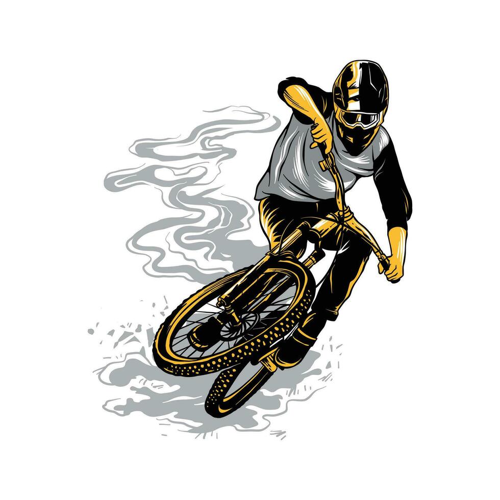 extremo cuesta abajo montaña bicicleta deporte vector ilustración, en gris y amarillo colores. adecuado para camiseta diseños