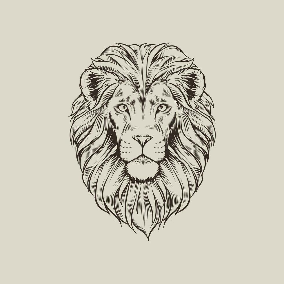 Lion Head with Mane Flowing like the Wind, Strength and Power. in black and white lines vector