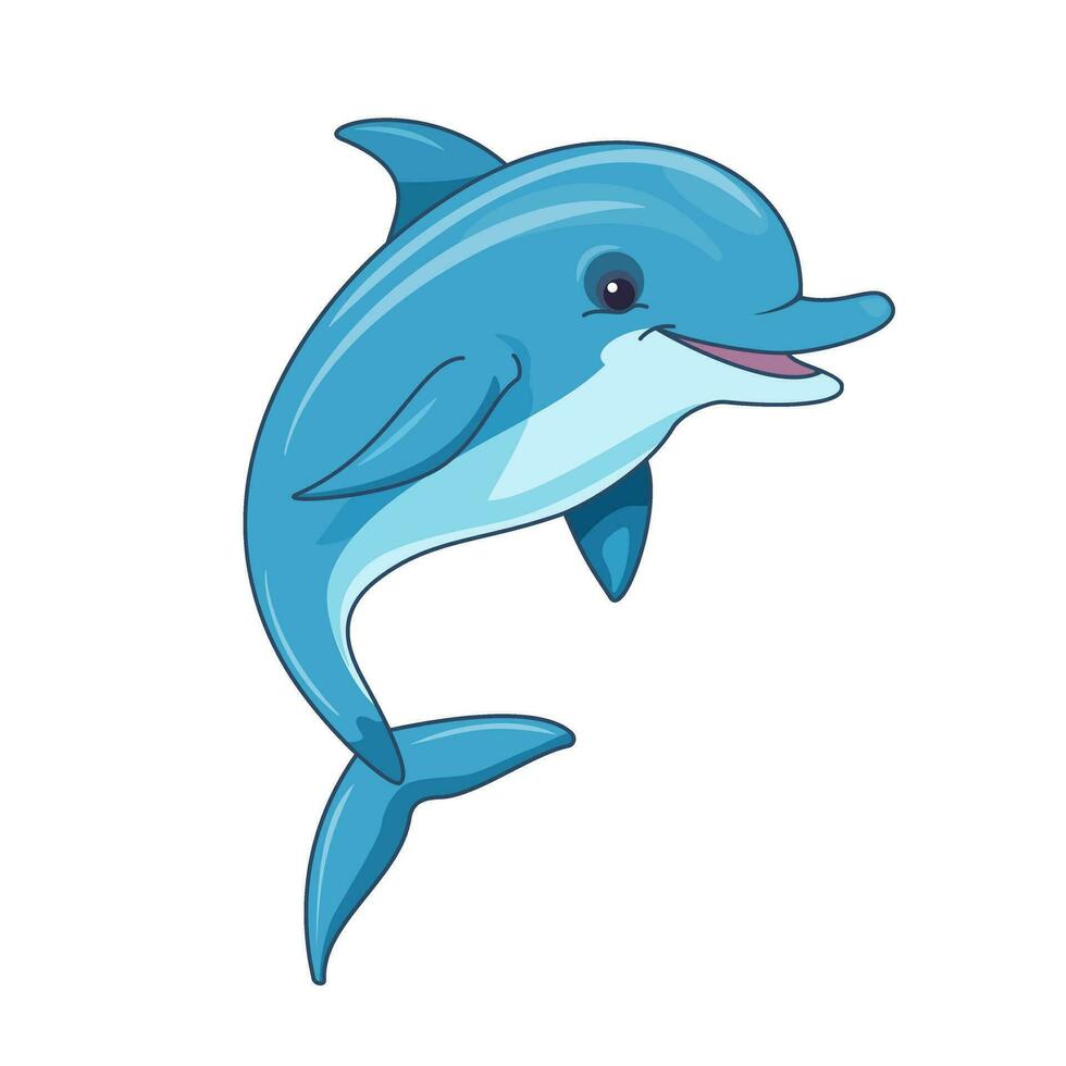 vector ilustración. alegre gracioso delfín en dibujos animados estilo en un blanco antecedentes.