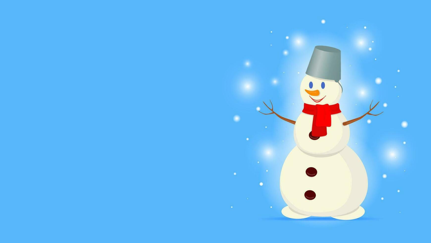 Vector illustration. Cute snowman in cartoon style. Christmas background. Postcard, banner template