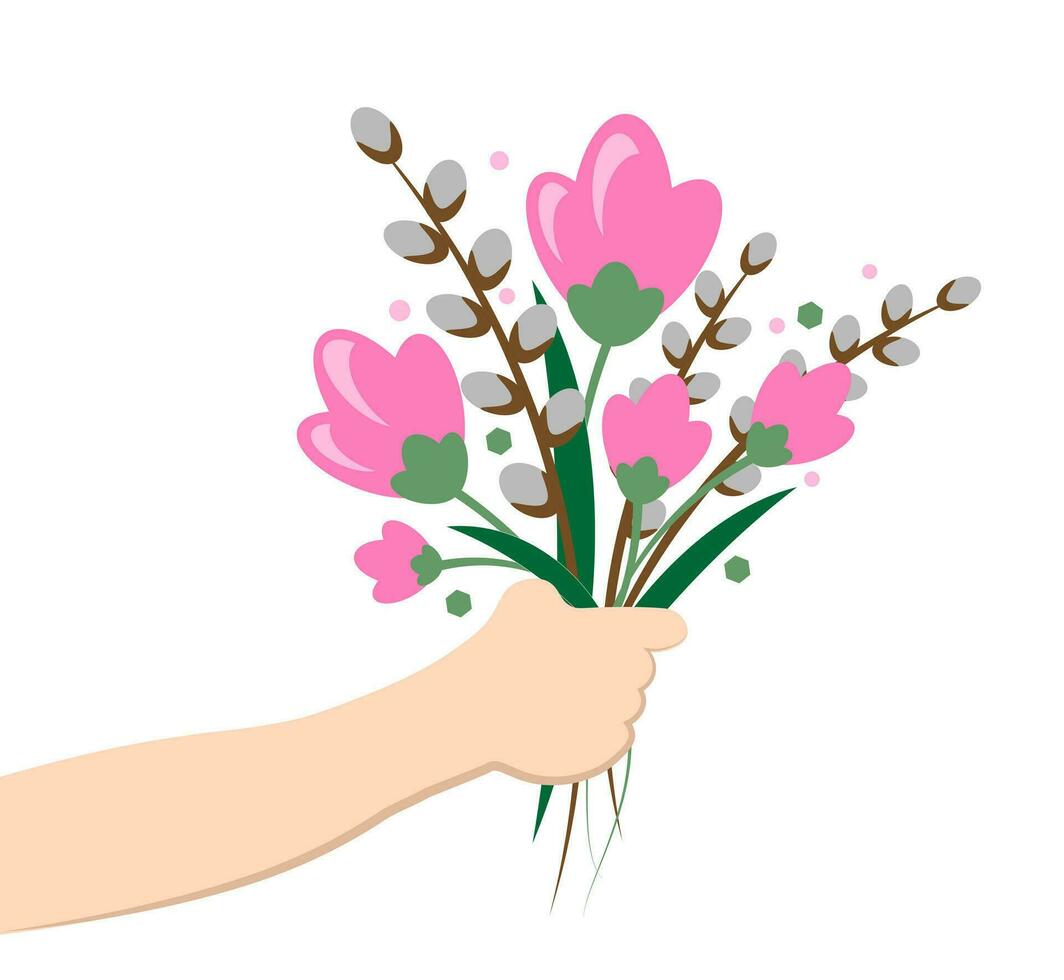 ramo de flores de primavera flores en mano vector