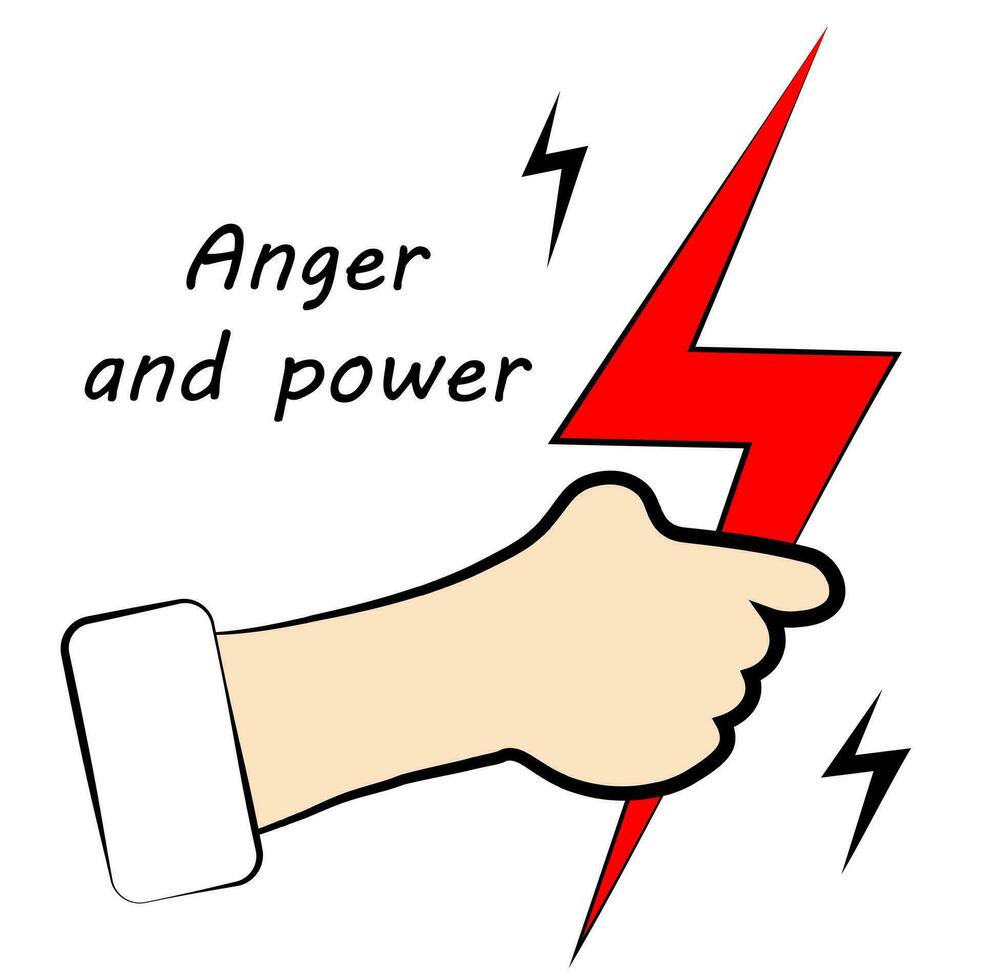 Lightning in hand on white background. Strength and Anger vector