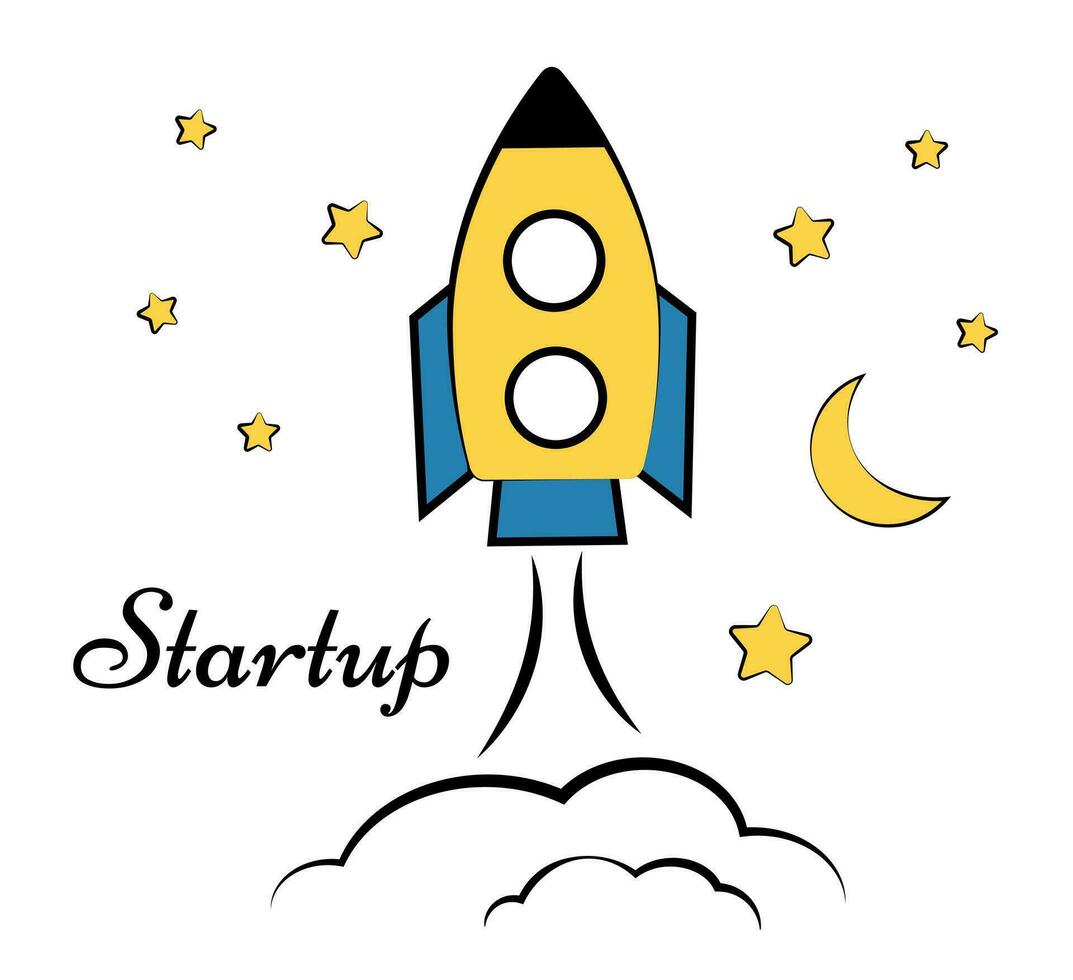 The rocket soared into the sky. Startup vector