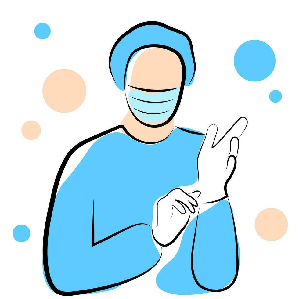 The surgeon puts on a glove vector