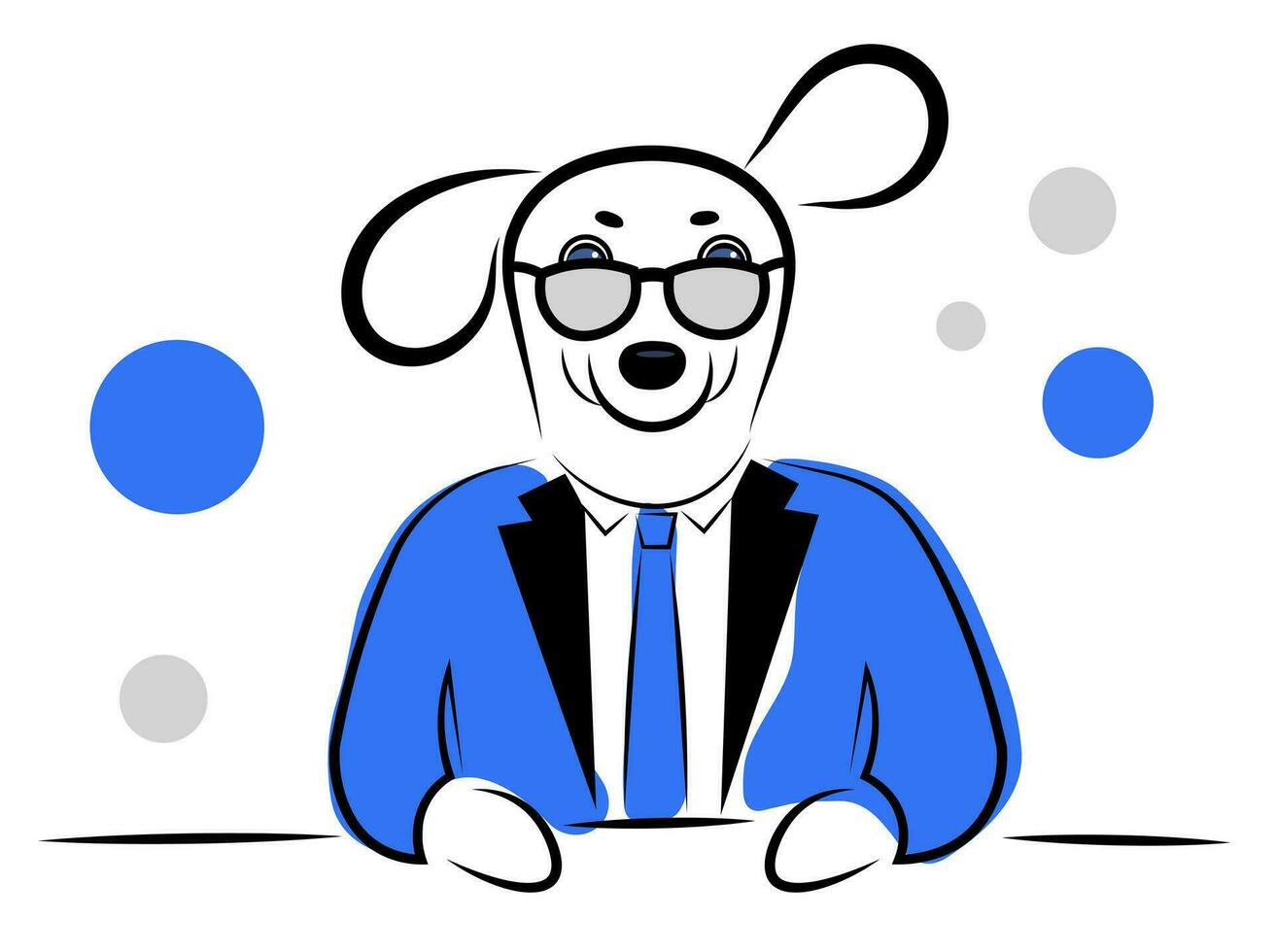 A dog in a suit and glasses sits at a table vector