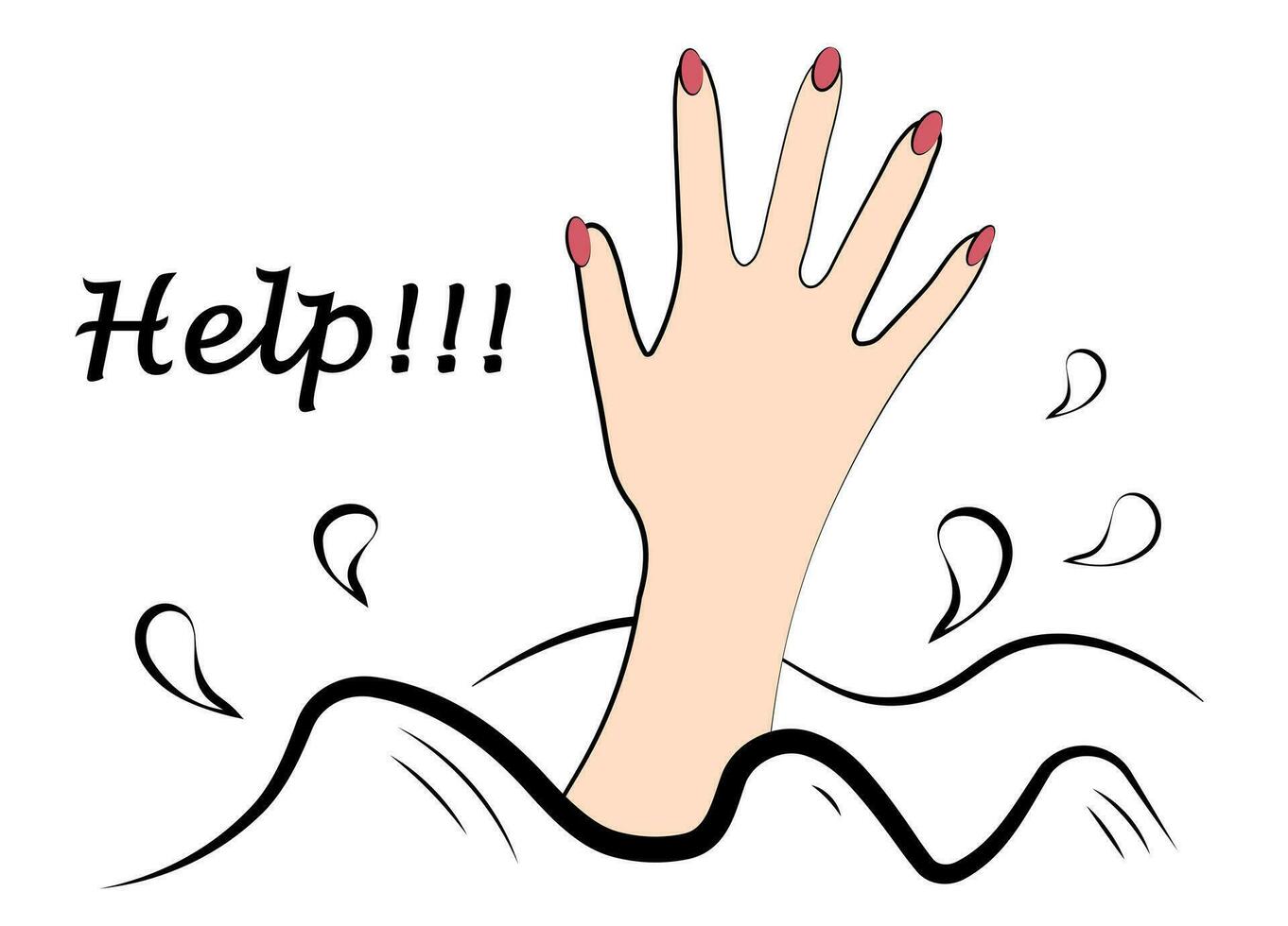 Help. Woman drowning in a sea of problems vector