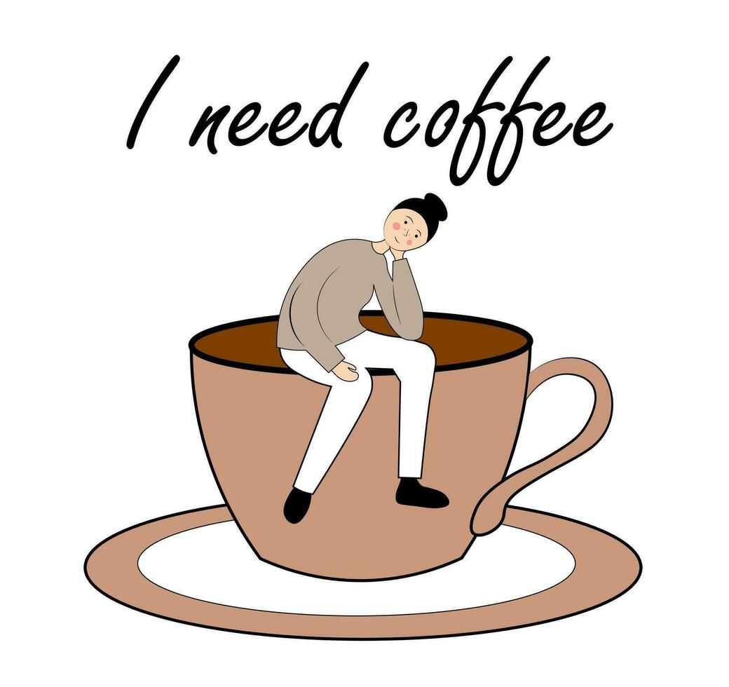 Woman sitting on a cup of coffee. I need coffee vector