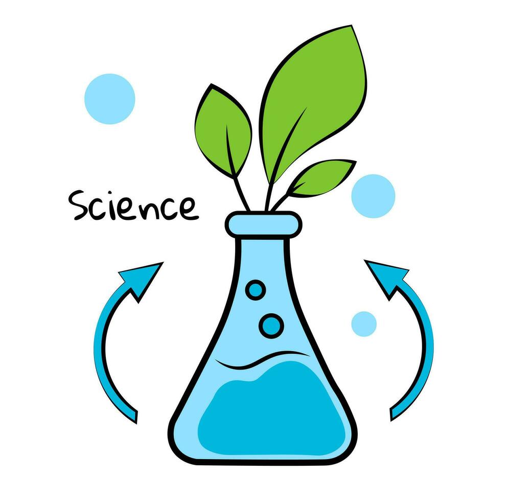 Plant in a flask on a white background. Science vector