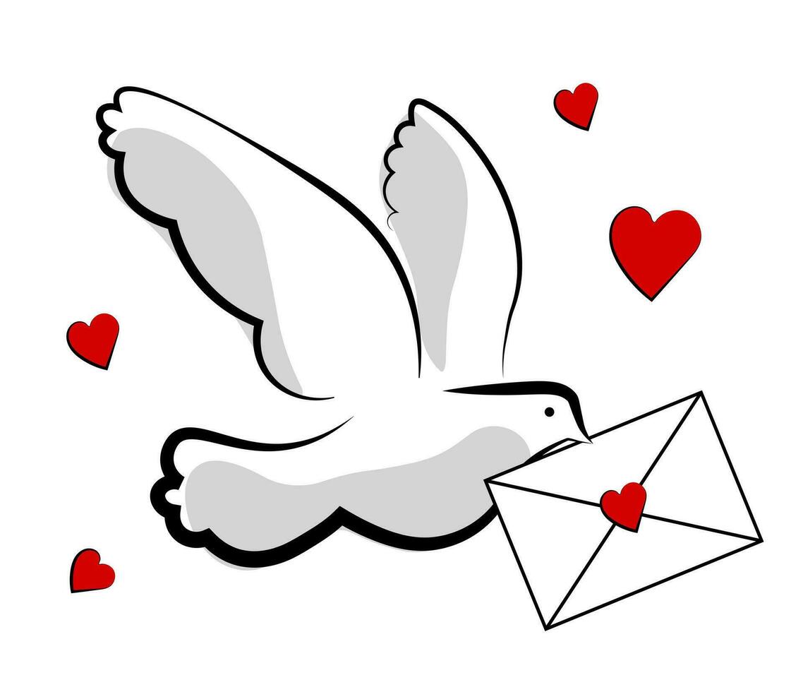 A dove with a love letter on a white background. Valentine's Day vector