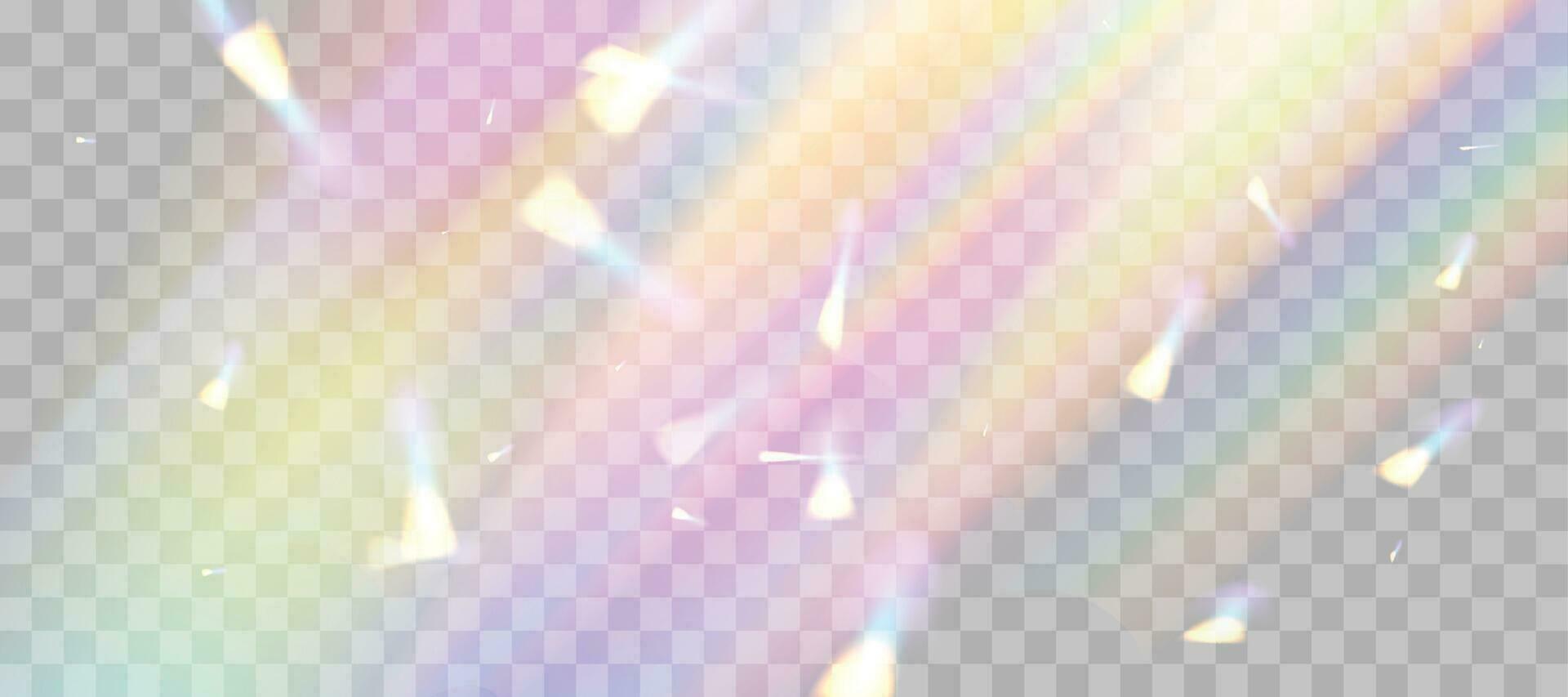 Blurred rainbow refraction overlay effect. Light lens prism effect. Holographic reflection, crystal flare leak shadow overlay. Vector abstract illustration.