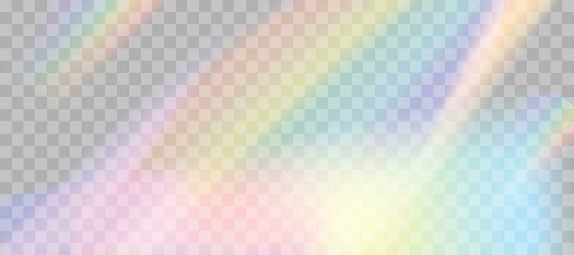 Blurred rainbow refraction overlay effect. Light lens prism effect. Holographic reflection, crystal flare leak shadow overlay. Vector abstract illustration.