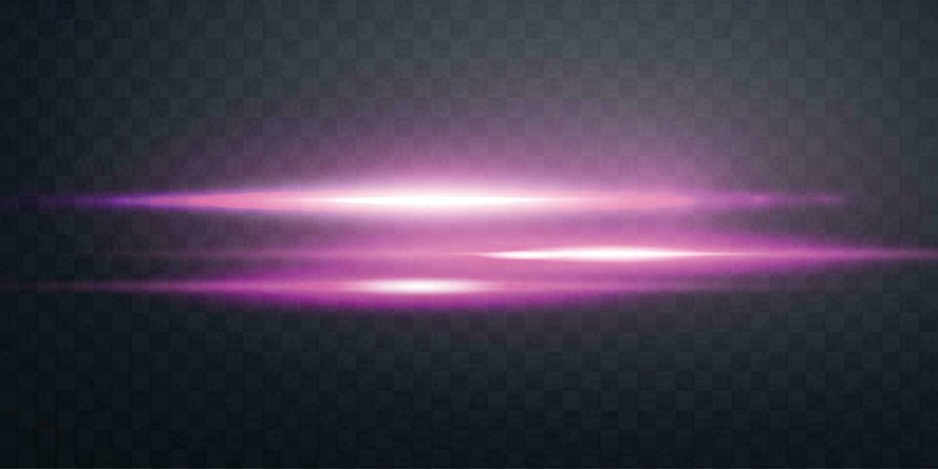 Pink horizontal lens flare. Sun flash with rays or pink spotlight. Vector illustration.