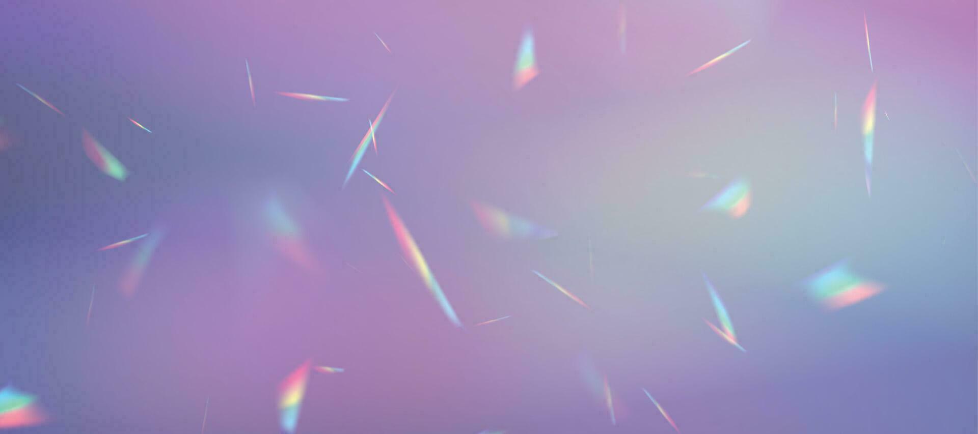 Blurred rainbow refraction overlay effect. Light lens prism effect on bright background. Holographic reflection, crystal flare leak shadow overlay. Vector abstract illustration.