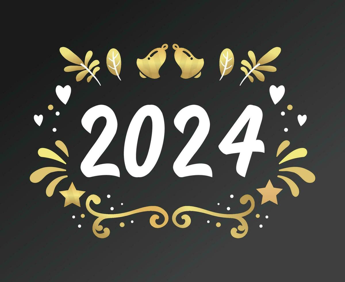 2024 contento nuevo año fiesta gráfico diseño oro y blanco resumen vector logo símbolo ilustración con negro antecedentes