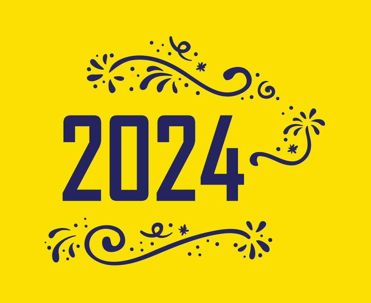 2024 Happy New Year Holiday Graphic Design Blue Abstract Vector Logo Symbol Illustration With Yellow Background