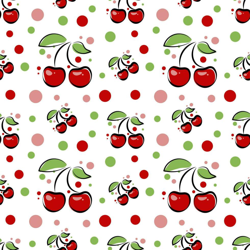 Seamless texture with cherries on white background vector