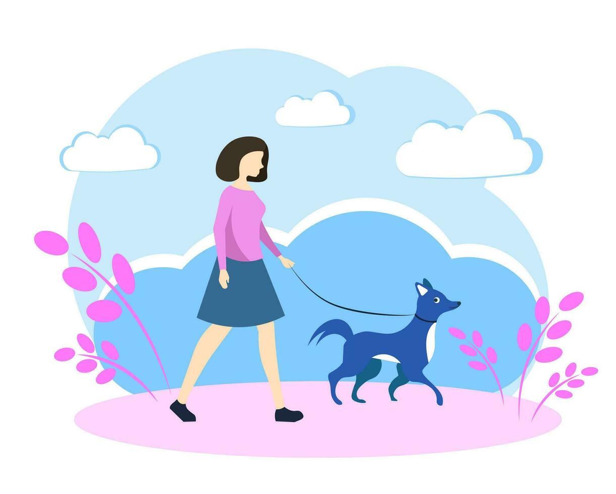 A woman walks her dog vector
