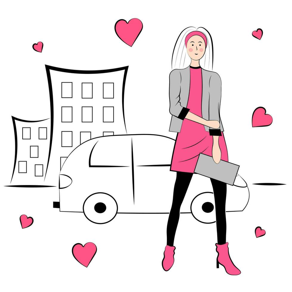 Woman in pink dress vector