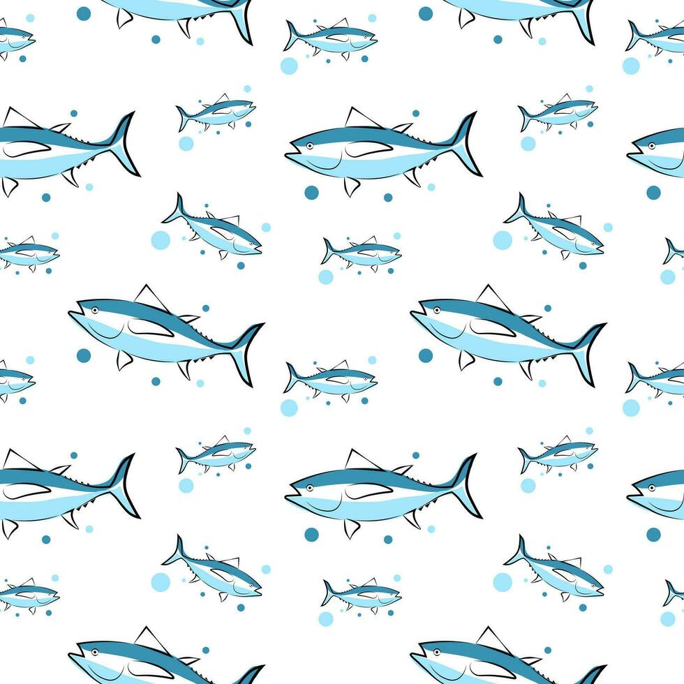 Seamless texture with fish on white background vector