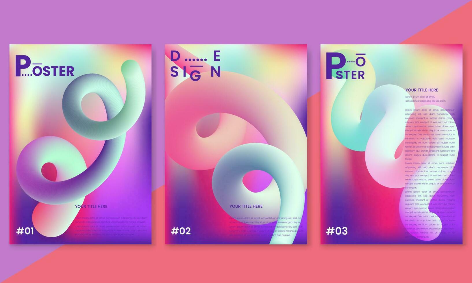 Electronic music festival ads poster set.3d multicolored fluid shapes.Dance music event cover vector