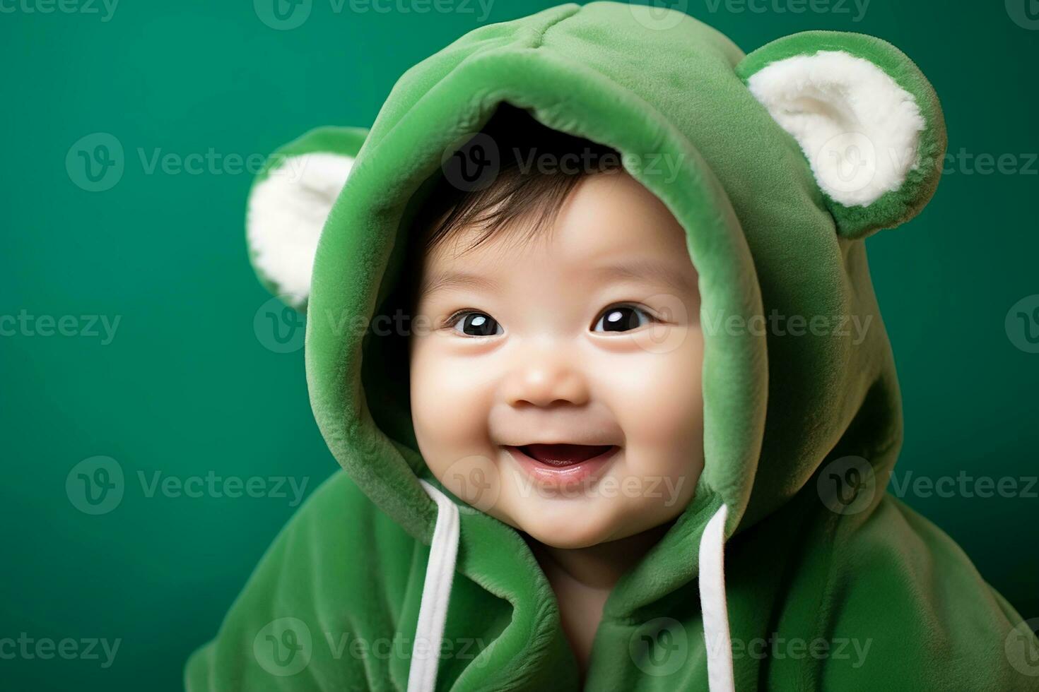 Ai generated studio portrait of cute little baby kid of different nationalities on different colors background photo