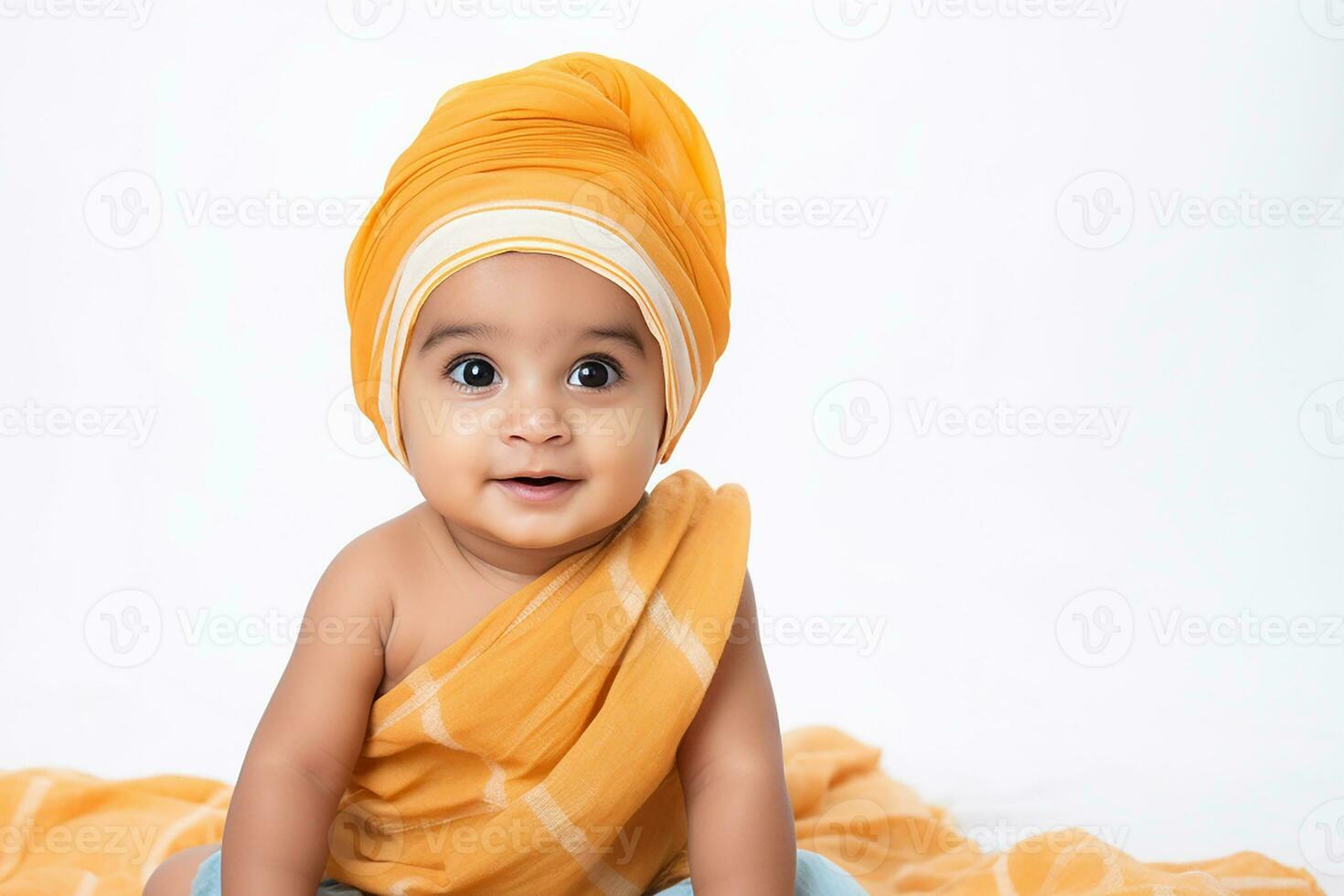 Ai generated studio portrait of cute little baby kid of different nationalities on different colors background photo