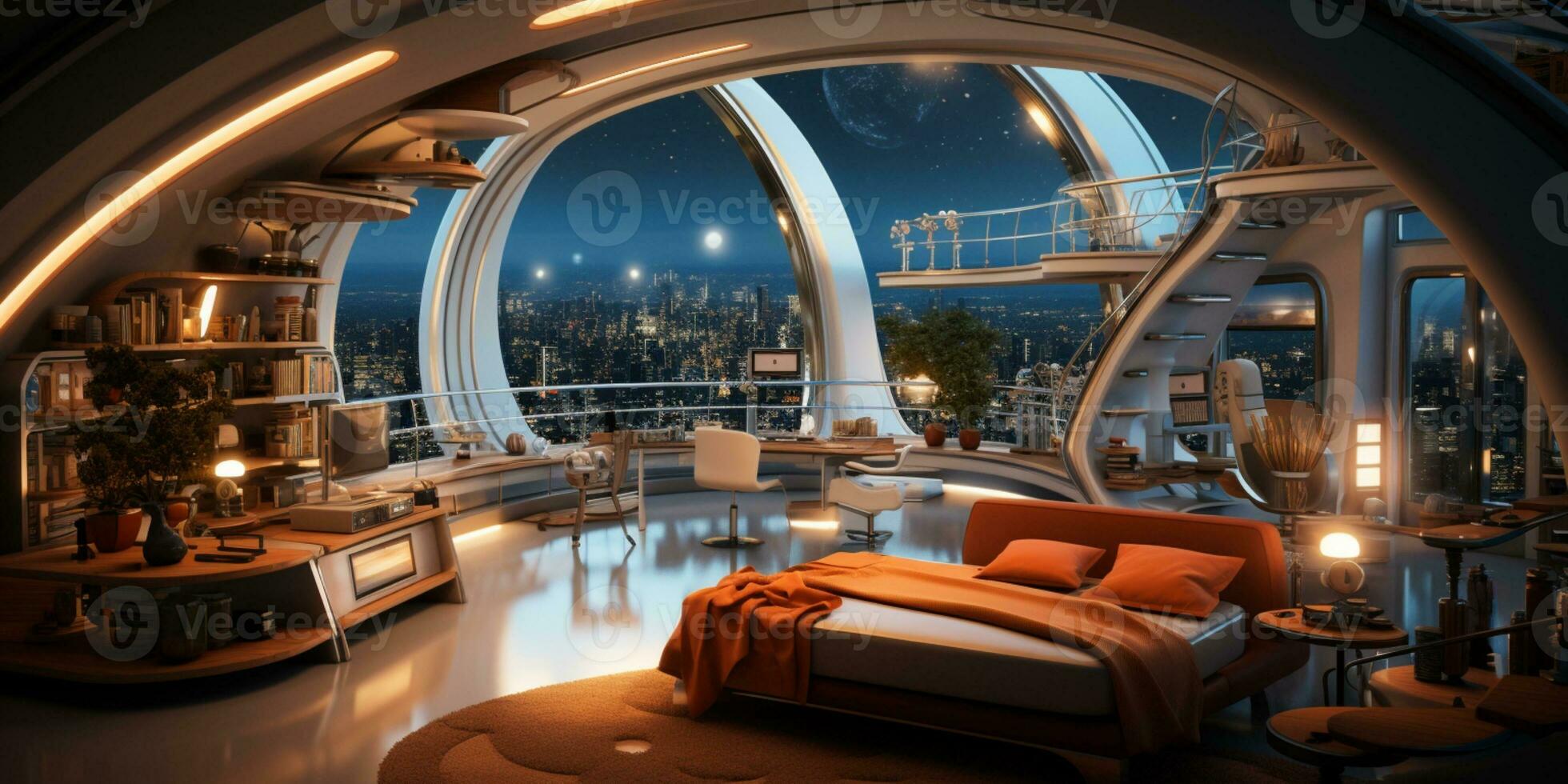 Futuristic room design of the apartment houseGenerated by Artificial Intelligence photo