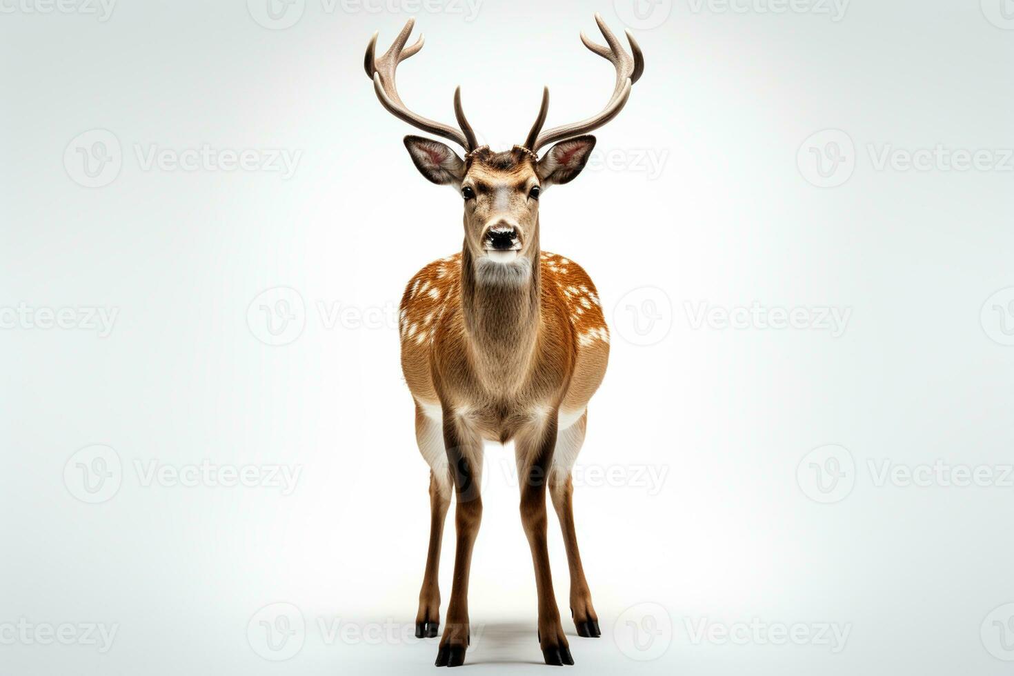 Portrait of a red deer with antlers on a white background AI Generated photo
