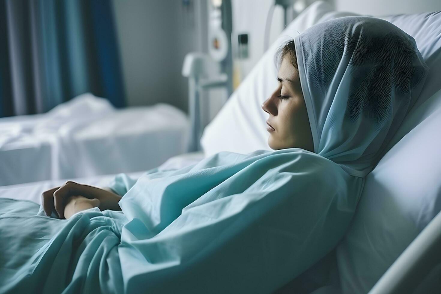 lonely accident patients injury woman on bed patients in hospital want to go home medical ai generate photo