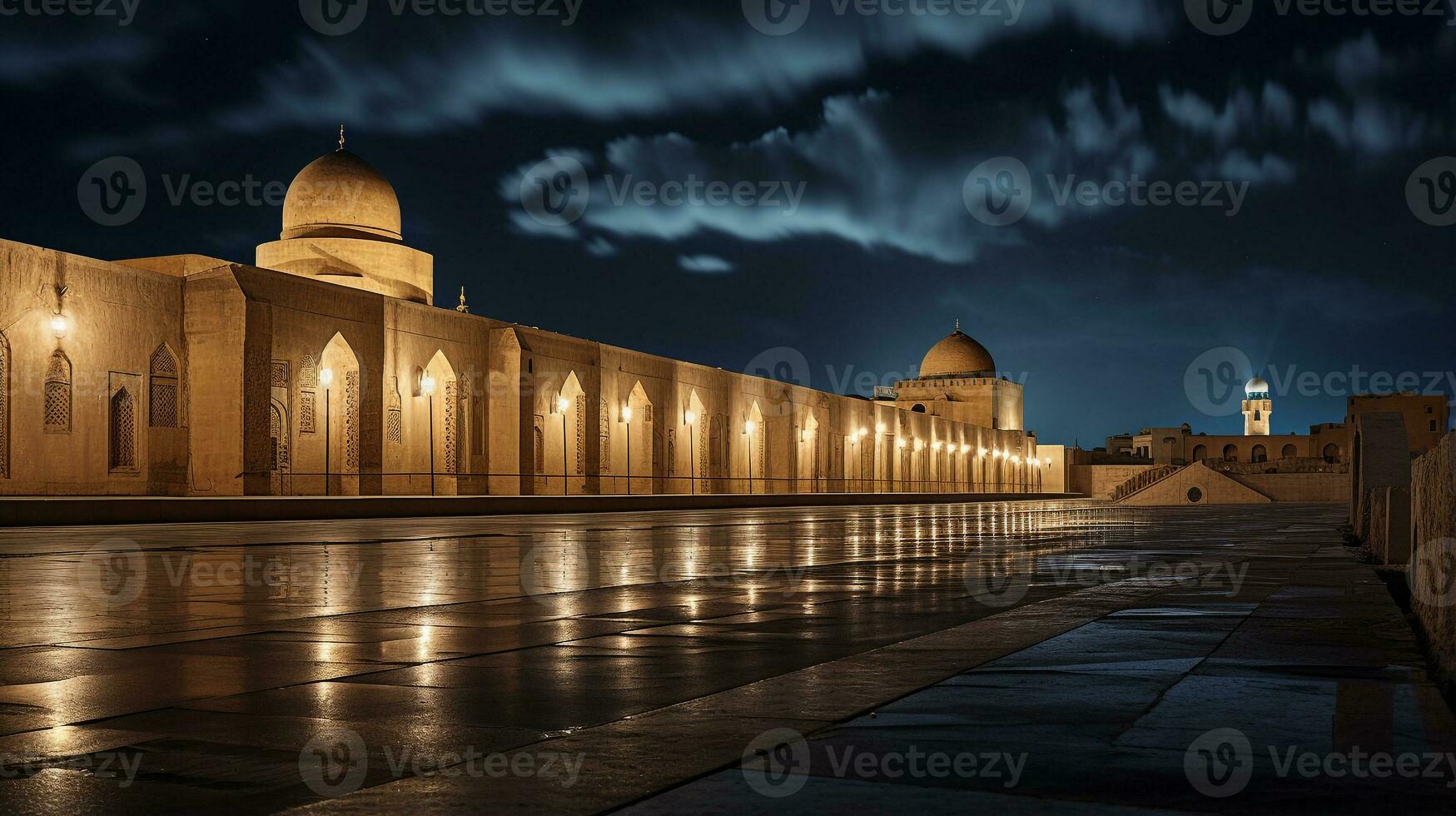 Night view of Great Mosque of Kairouan. Generative AI photo