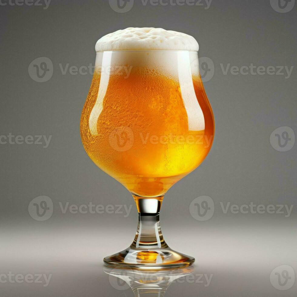 Glass of beer with bubbles isolated on white background. Studio shot.Glass of beer with bubbles isolated on white background. Studio shot. Generative AI photo