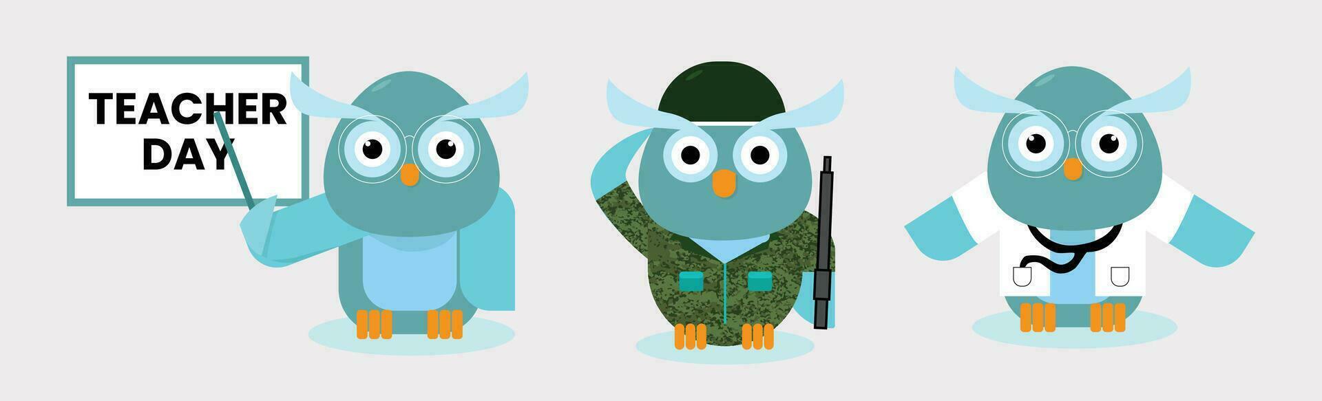 Owl Professions Illustration Set vector