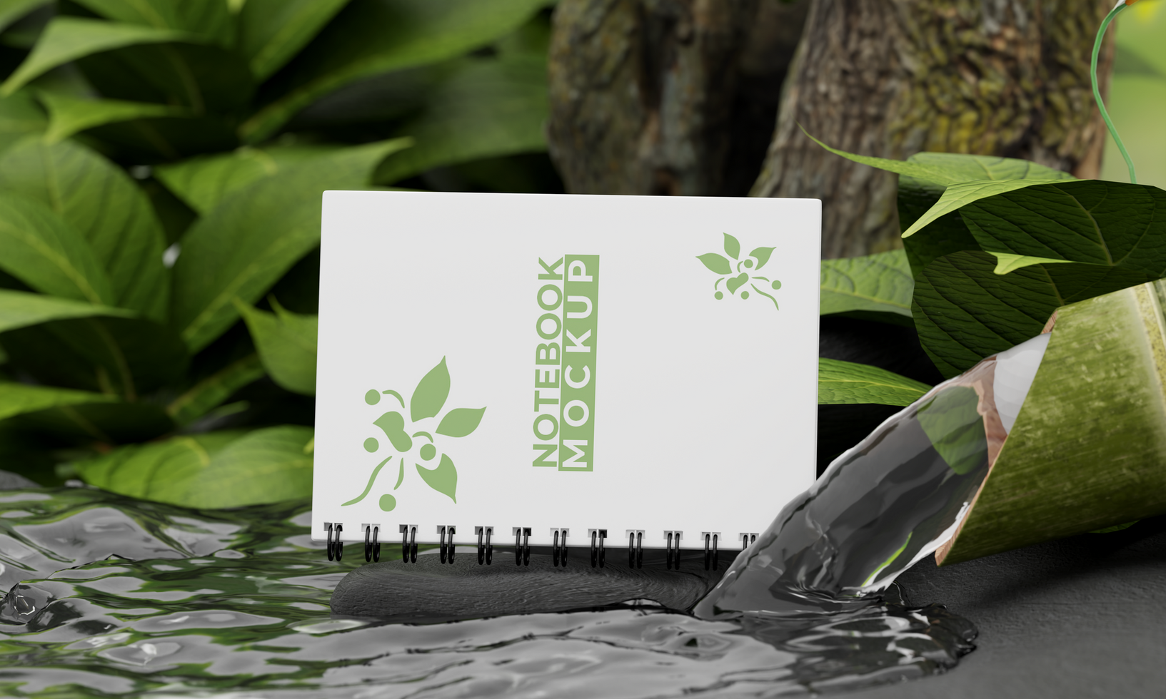 Branding notebook mockup nature style psd