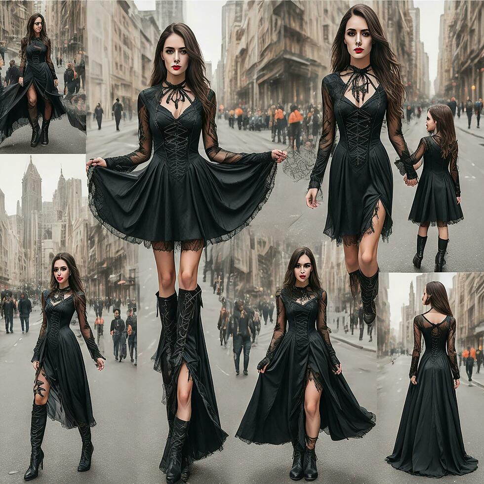 LVCBL Halloween Black Bodycon Dress Family Cosplay Gothic Dress Halloween Costume for Women photo
