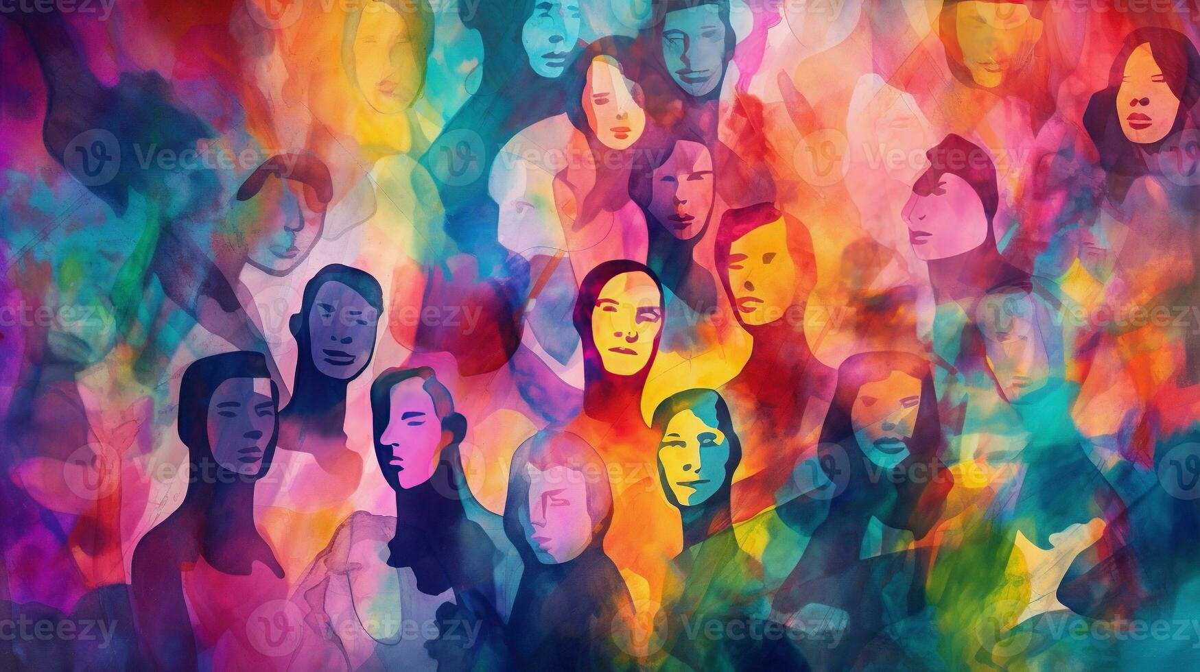 Colorful Abstract Illustration of Diverse People with Ink Effect, Diversity Concept photo