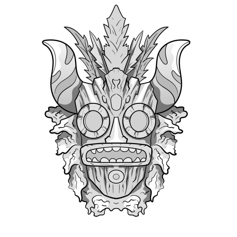 Culture Head statue traditional barong or tiki mask trofical sign from polynesian.Illustration good for esports logo or gaming mascot, t shirt printing, apparel or badge. vector