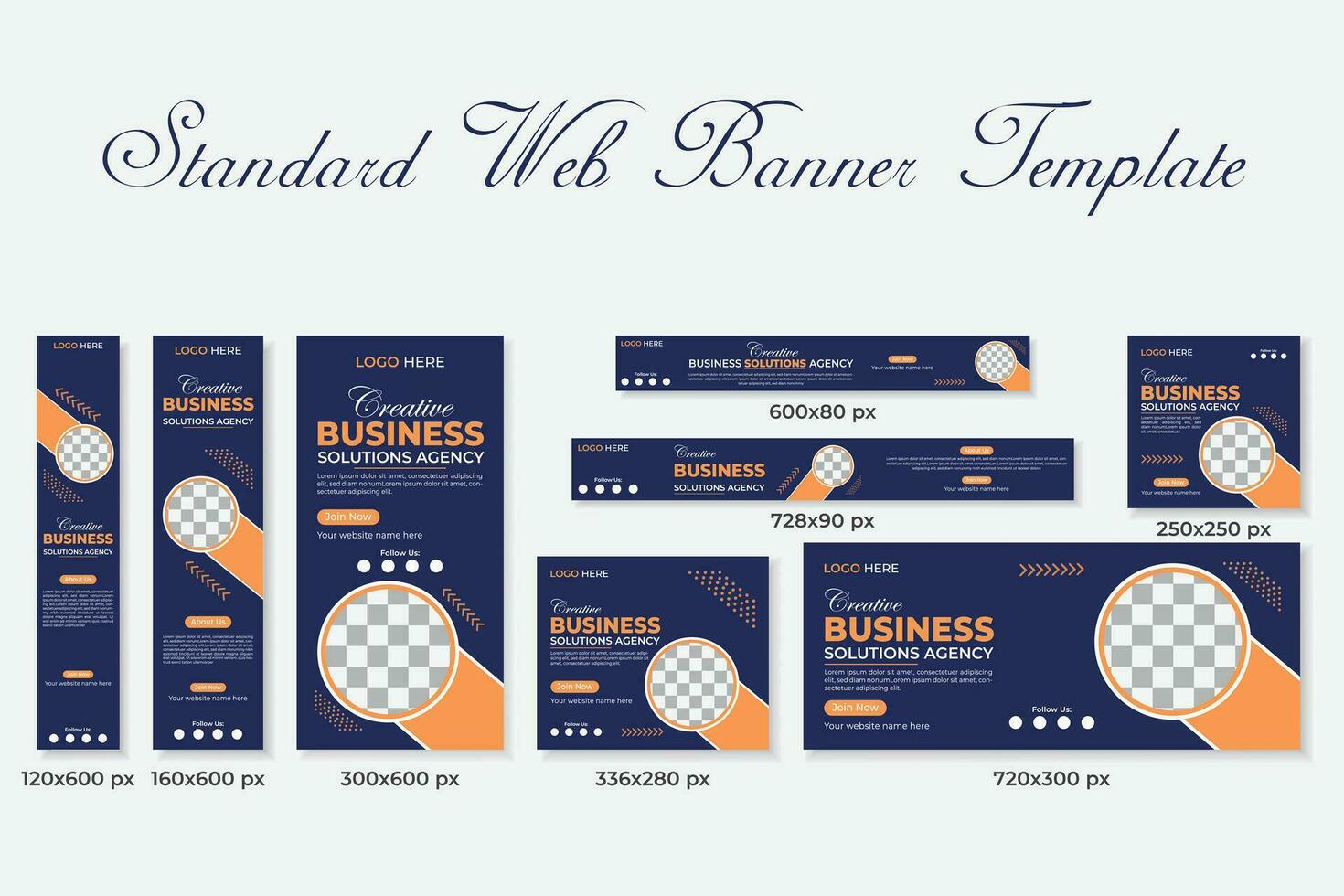 Modern Web banner set of standard size with a place for photos. Gradient color Corporate ads banner template. Verticle, horizontal Square.Social Media Cover ads banner, flyer, invitation card. vector