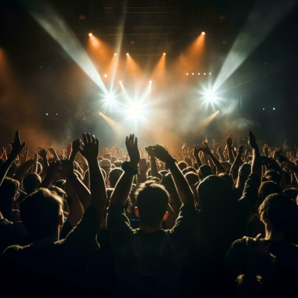 Euphoric Crowd in Dim-Lit Concert Hall - AI generated photo