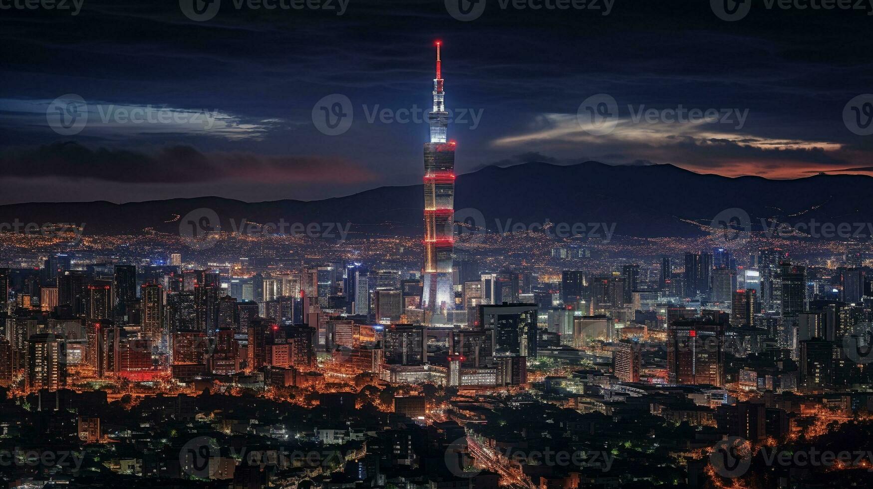 Night view of Torre Latinoamericana. Generative AI photo