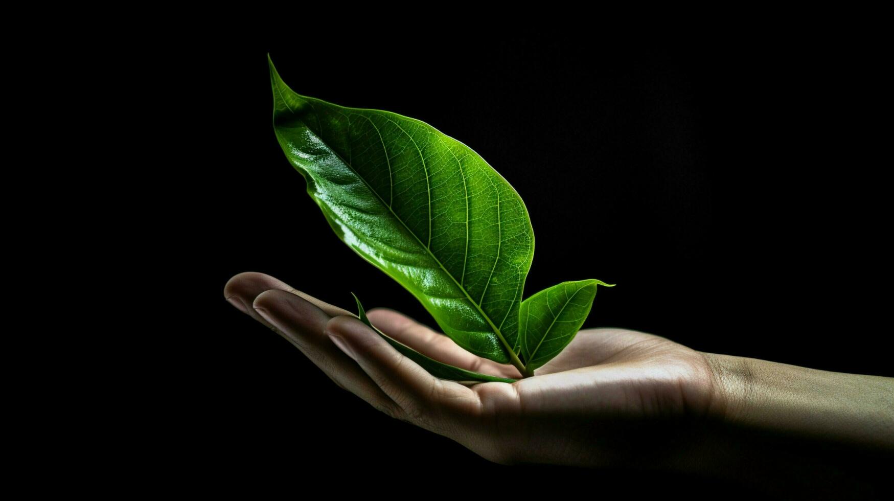 human hand holding green leaf symbolizing environmentalis photo