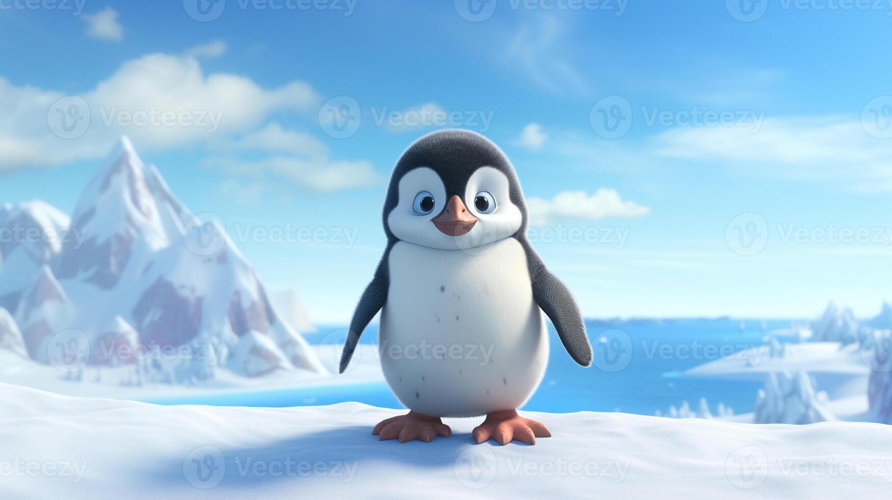 un linda pequeño pingüino en disney dibujos animados estilo. generativo ai foto